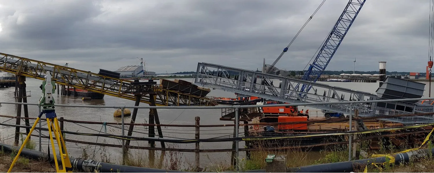 Total station setting out the conveyor structure on the Dagenham jetty